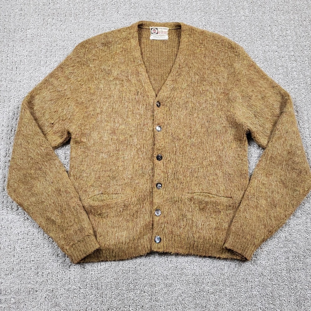 Vtg Young Breed Revere Sweater Mens Large Kurt Cobain Mohair Cardigan Shag Rac